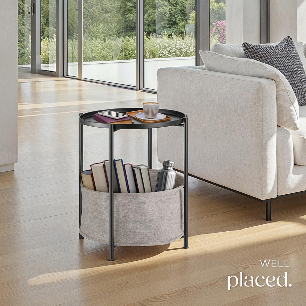 tectake Canterbury Black Round Bedside Table with Basket Image 7