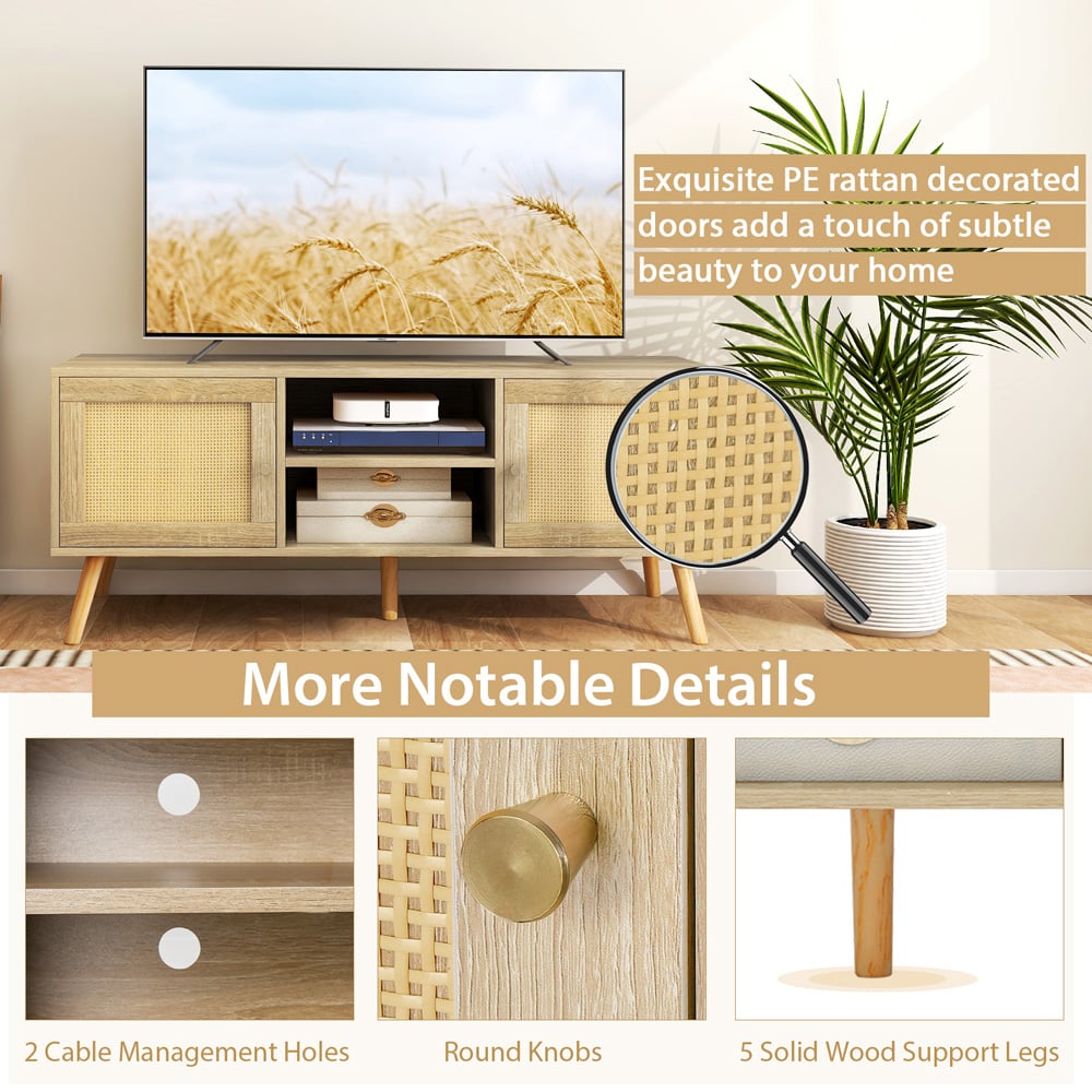 Costway 2 Door 2 Shelf Boho PE Rattan TV Stand Image 8