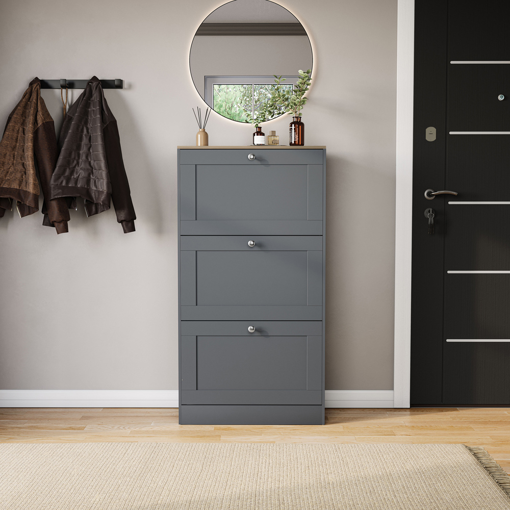 VIDA DESIGNS 3 Drawer Grey and Oak Effect Shoe Cabinet Image 3