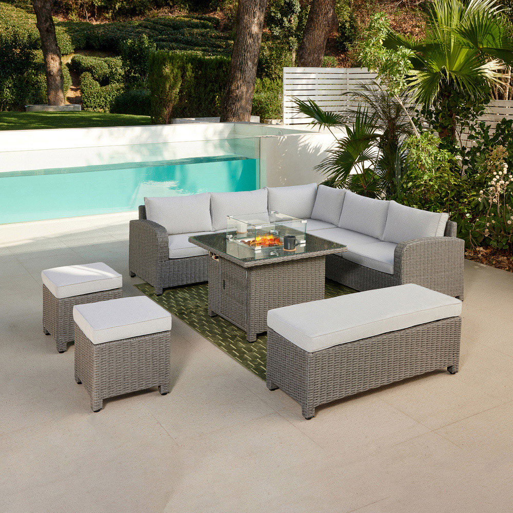 Home Detail Hadley 9 Seater Dark Grey Rattan Corner Garden Sofa Set with Fire Pit Table Image 7