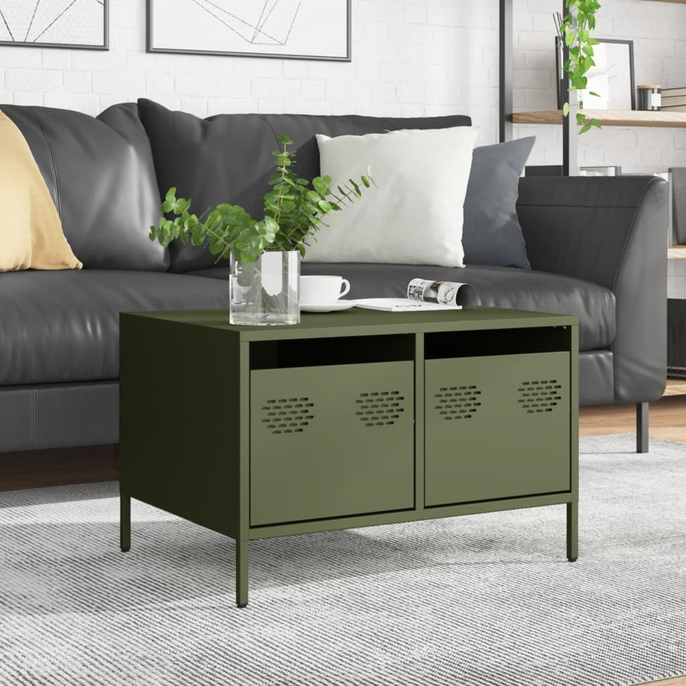 vidaXL 2 Drawer Olive Green Steel Broad TV Cabinet Image 9
