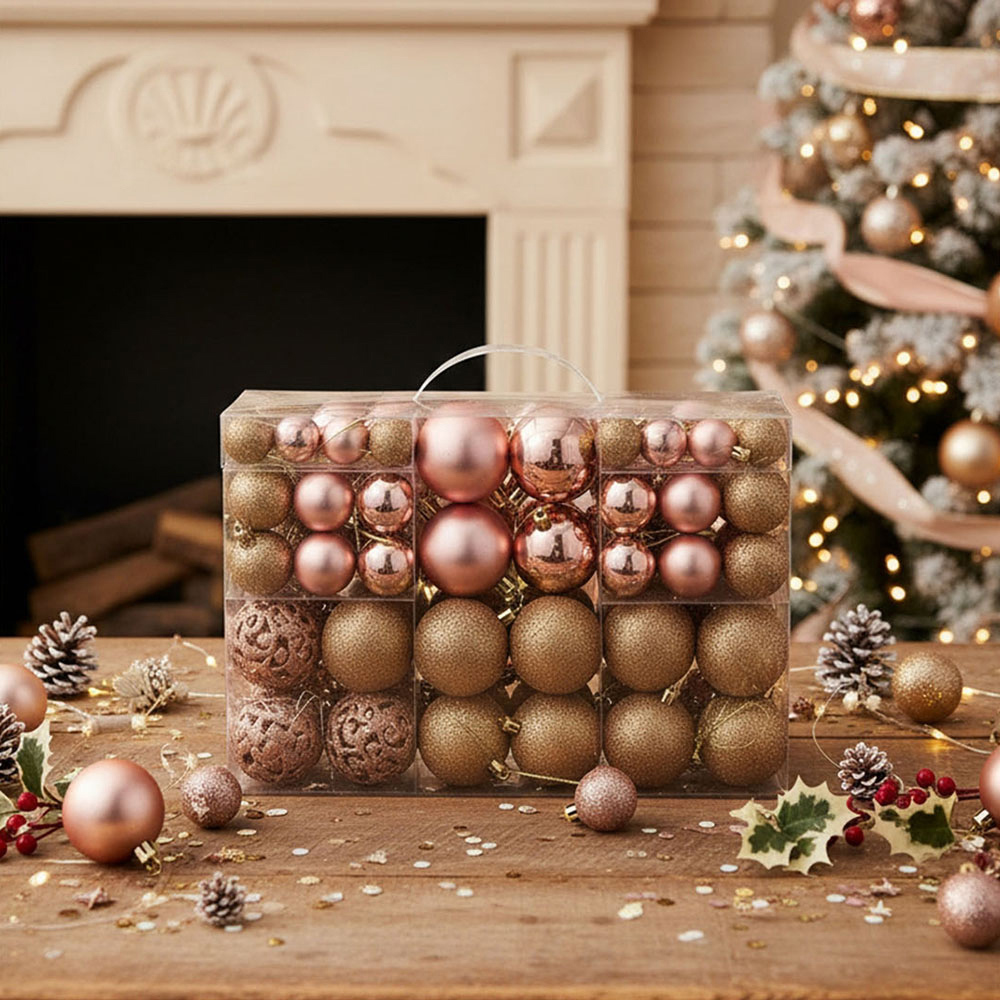 Living and Home 100 Piece Glossy Matte and Hollow Design Christmas Bauble Set Image 8