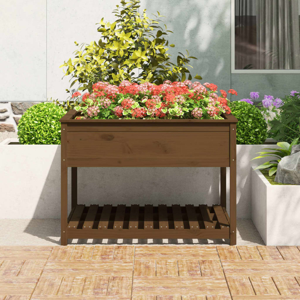 vidaXL Single Shelf Brown Solid Pine Wood Garden Planter 81 x 111.5 x 111.5cm Image 2