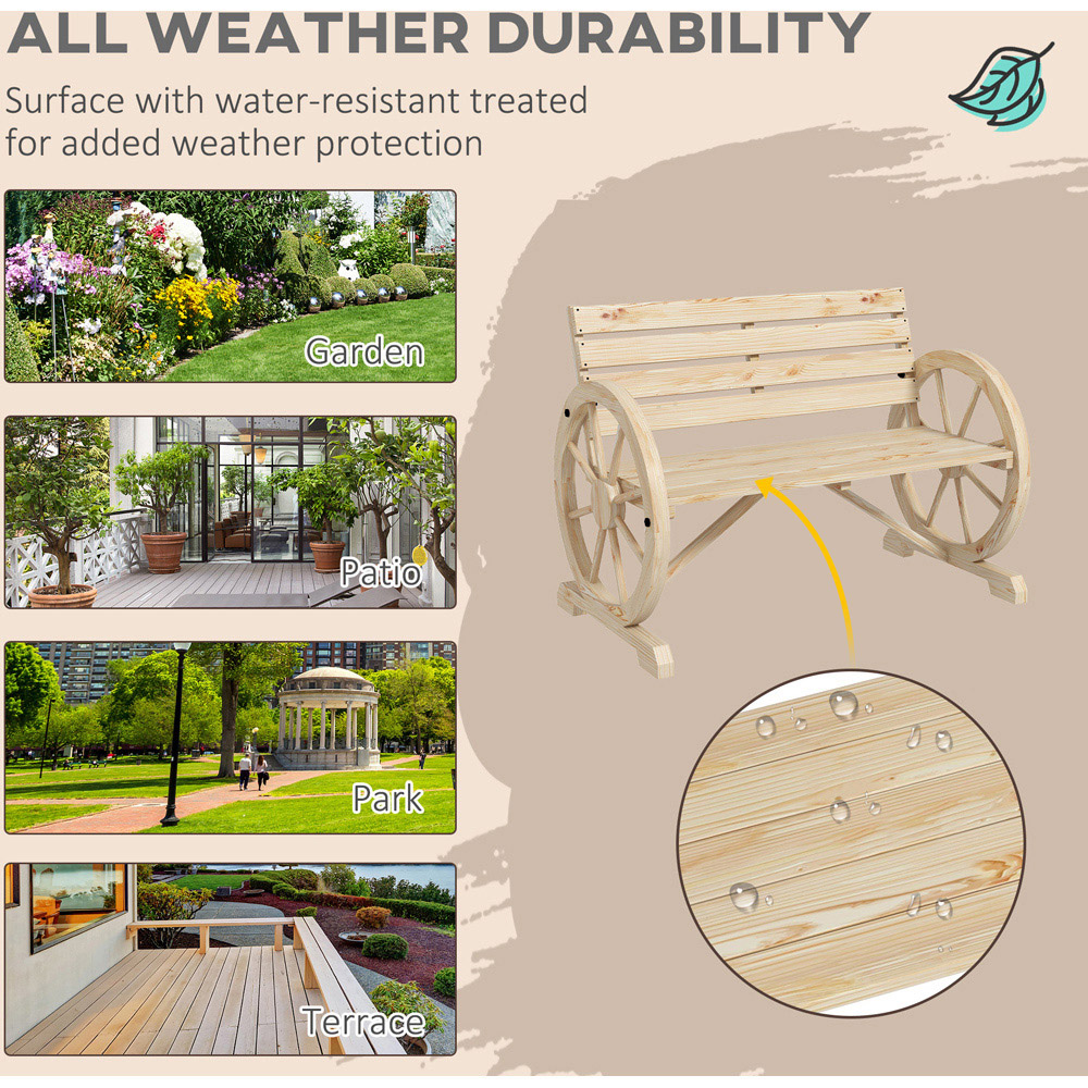 Outsunny 2 Seater Natural Garden Bench with Cart Wagon Wheel Image 6