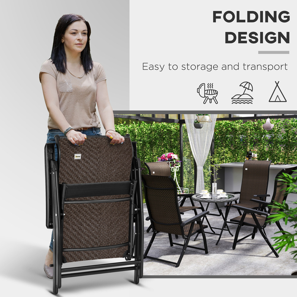 Outsunny 4 Piece Brown Rattan Folding Chair Set Image 4