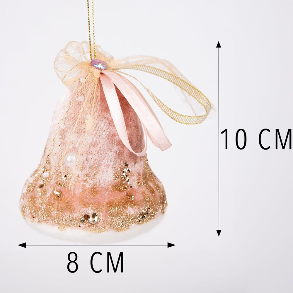 Shatchi Light Pink Santa Bell Hanging Christmas Decoration 3 Pack Image 5