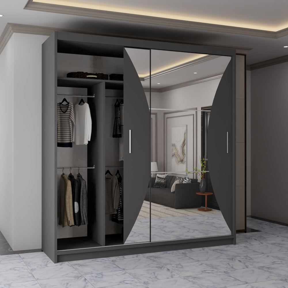 Sliding Wardrobes 4U California 2 Door Grey Wide Curved Mirrored Wardrobe 203cm Image 5