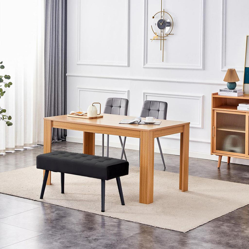 Portland 3 Seater Velvet Wooden Dining Set with Bench Oak Effect Grey and Black Image 7
