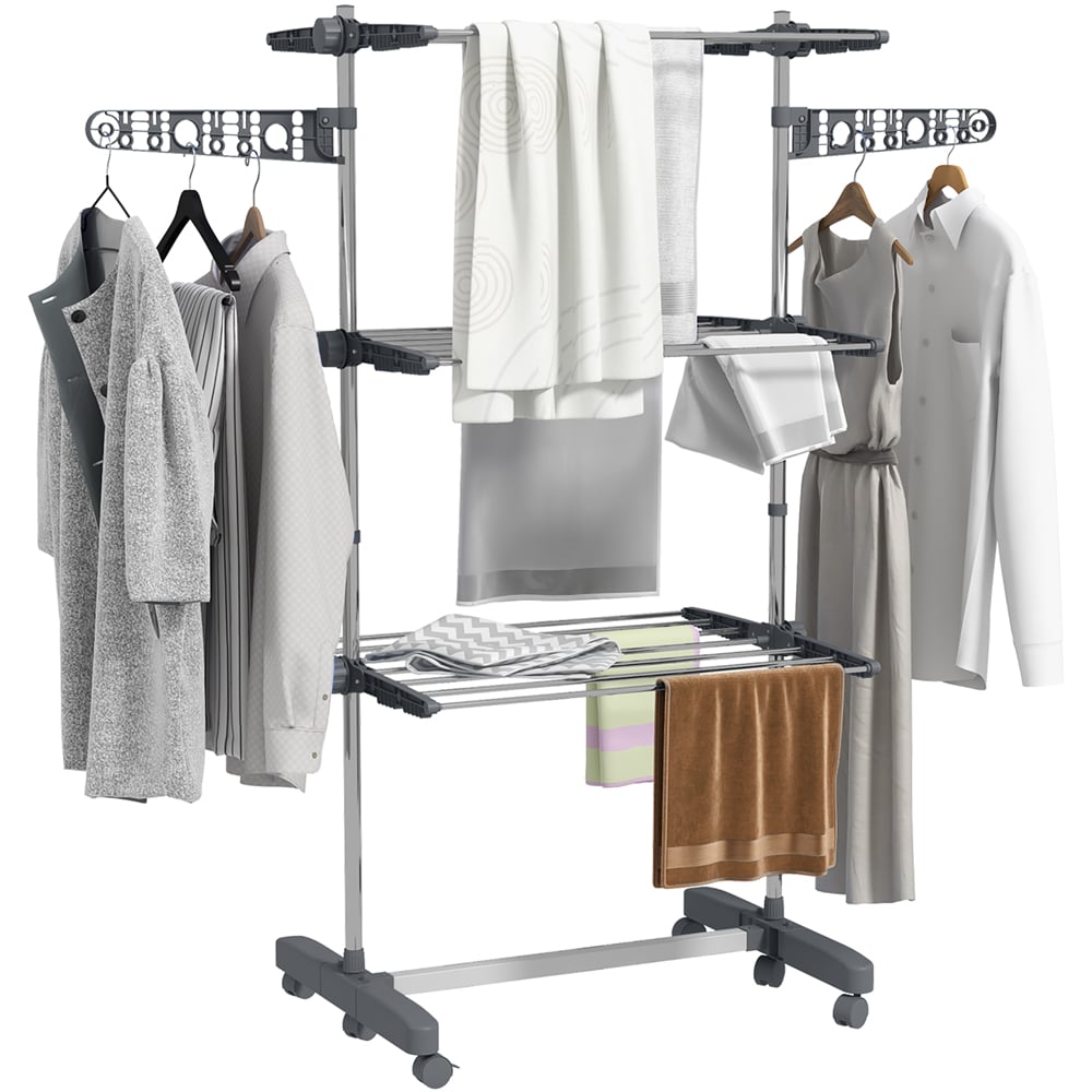 HOMCOM 3-Tier Grey Stainless Steel Large Clothes Airer Image 1