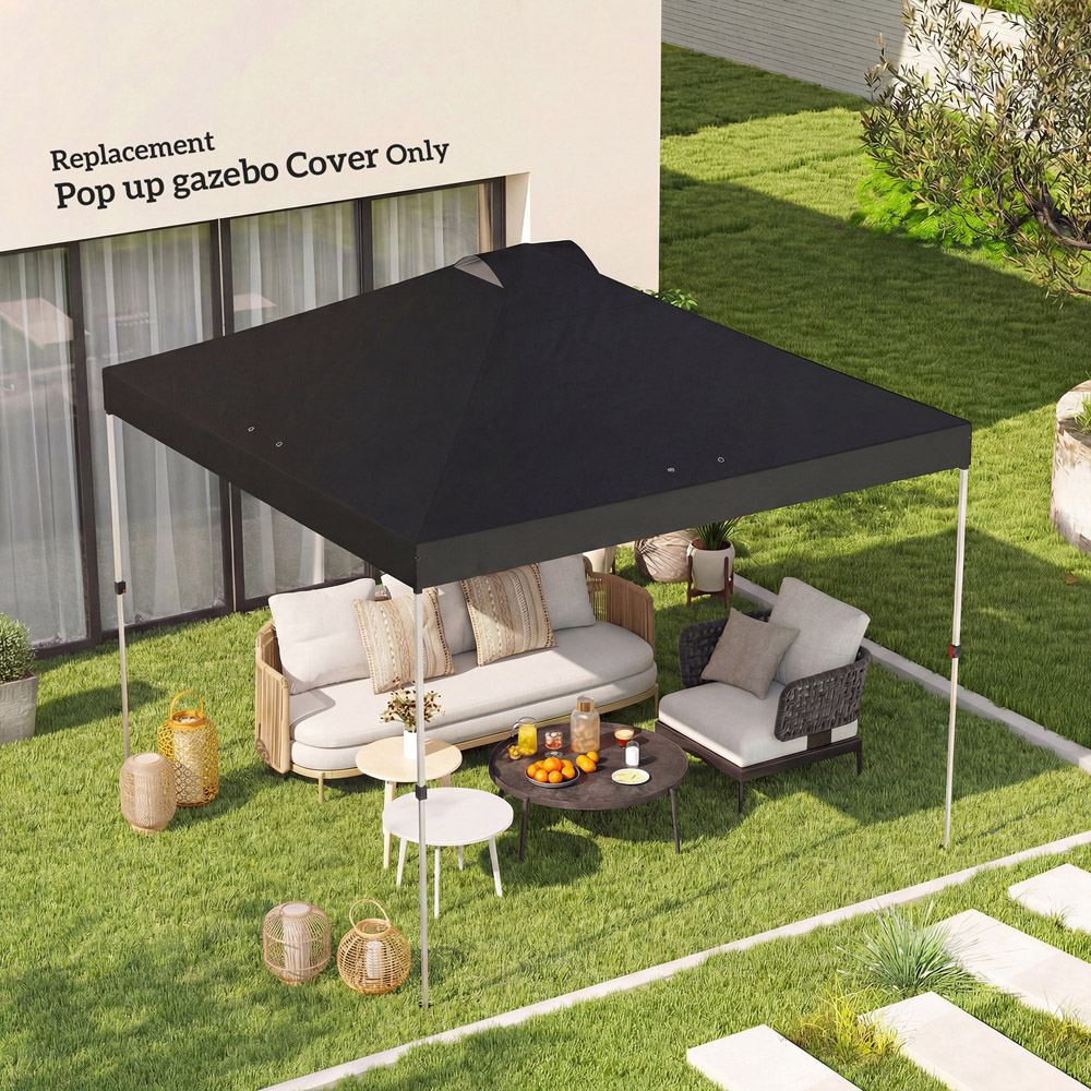 Outsunny 3 x 3m Black Waterproof Gazebo Roof Replacement Cover Image 2