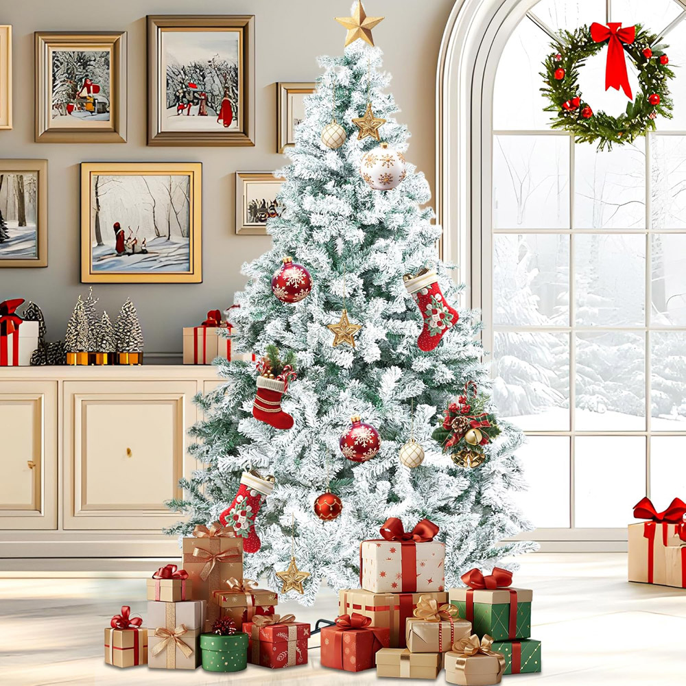 Alivio Snow Flocked Artificial Christmas Tree with Solid Metal Stand 6ft Image 2