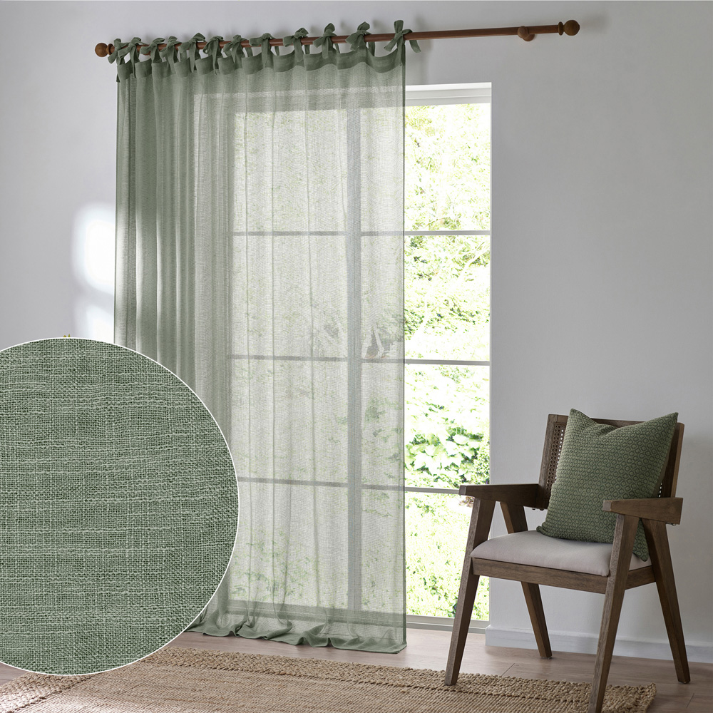 Yard Nimbus Eucalyptus Sheer Tie Top Curtain Panel 140 x 250cm Image 2