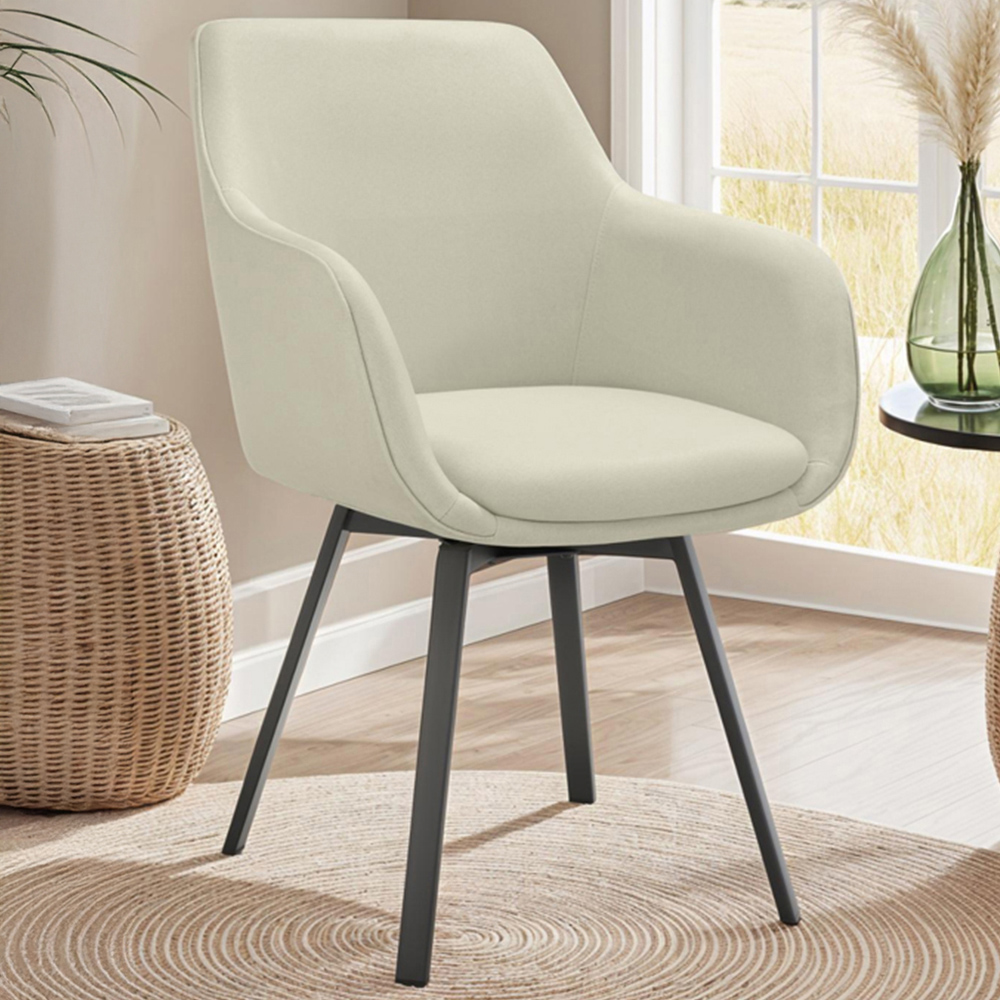 tectake Alicon Set of 6 Greige Woven Fabric Swivel Dining Chair Image 1
