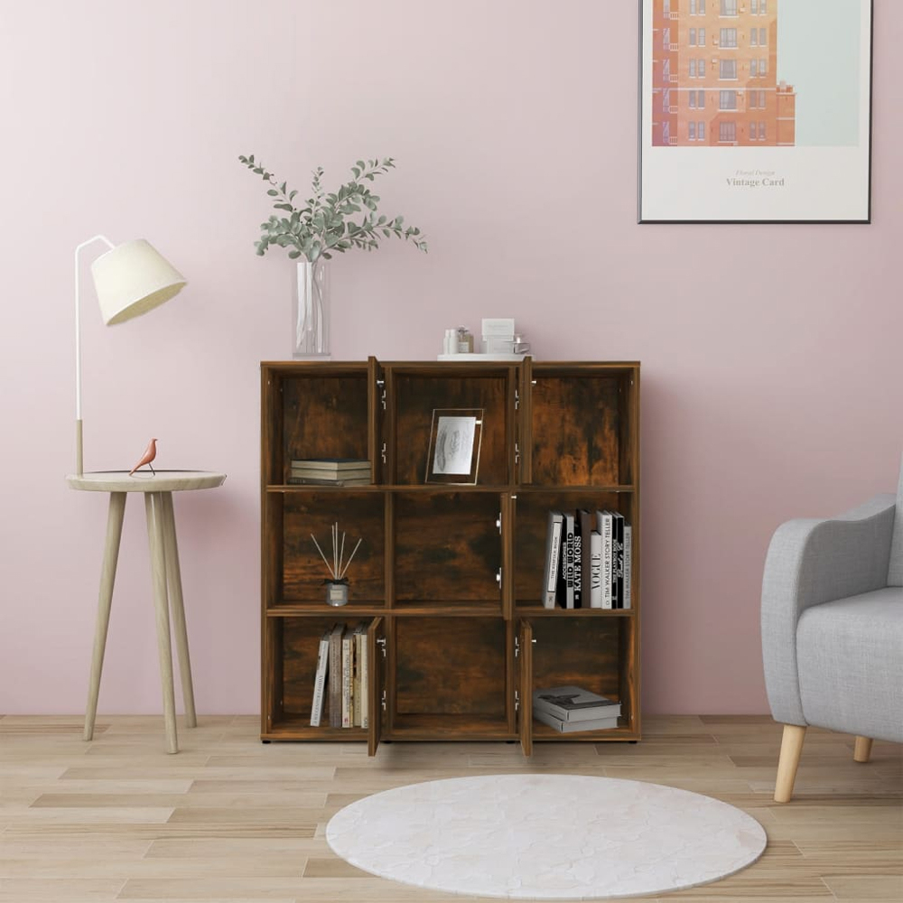 vidaXL 5 Door 4 Shelf Smoked Oak Wooden Bookcase Image 7