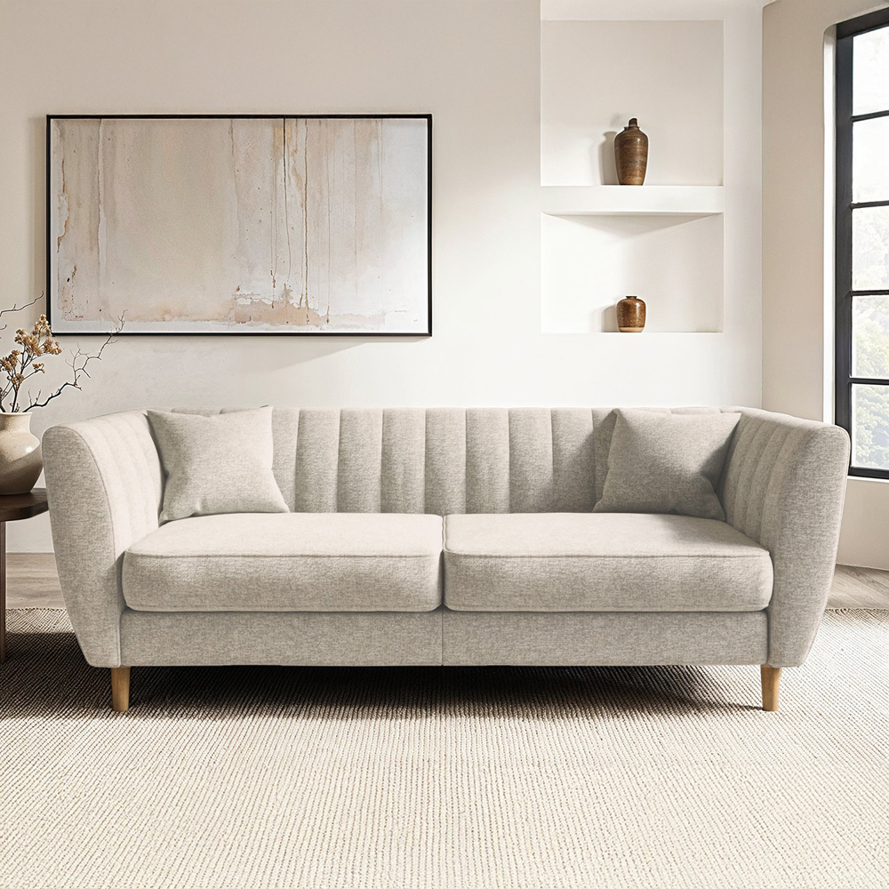 Solace+Co Remi 3 Seater Beige Mid Century Chenille Sofa Image 4