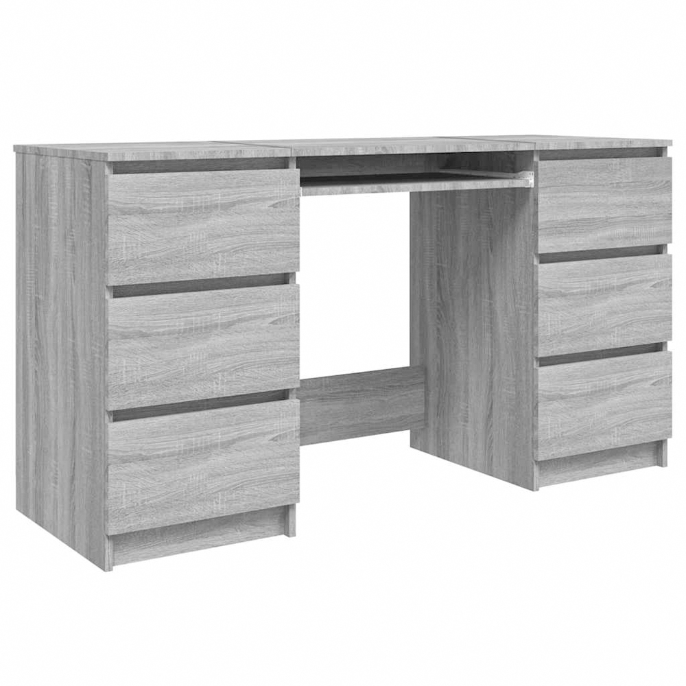 vidaXL 6 Drawer Computer Desk with Keyboard Tray Sonoma Grey Image 2