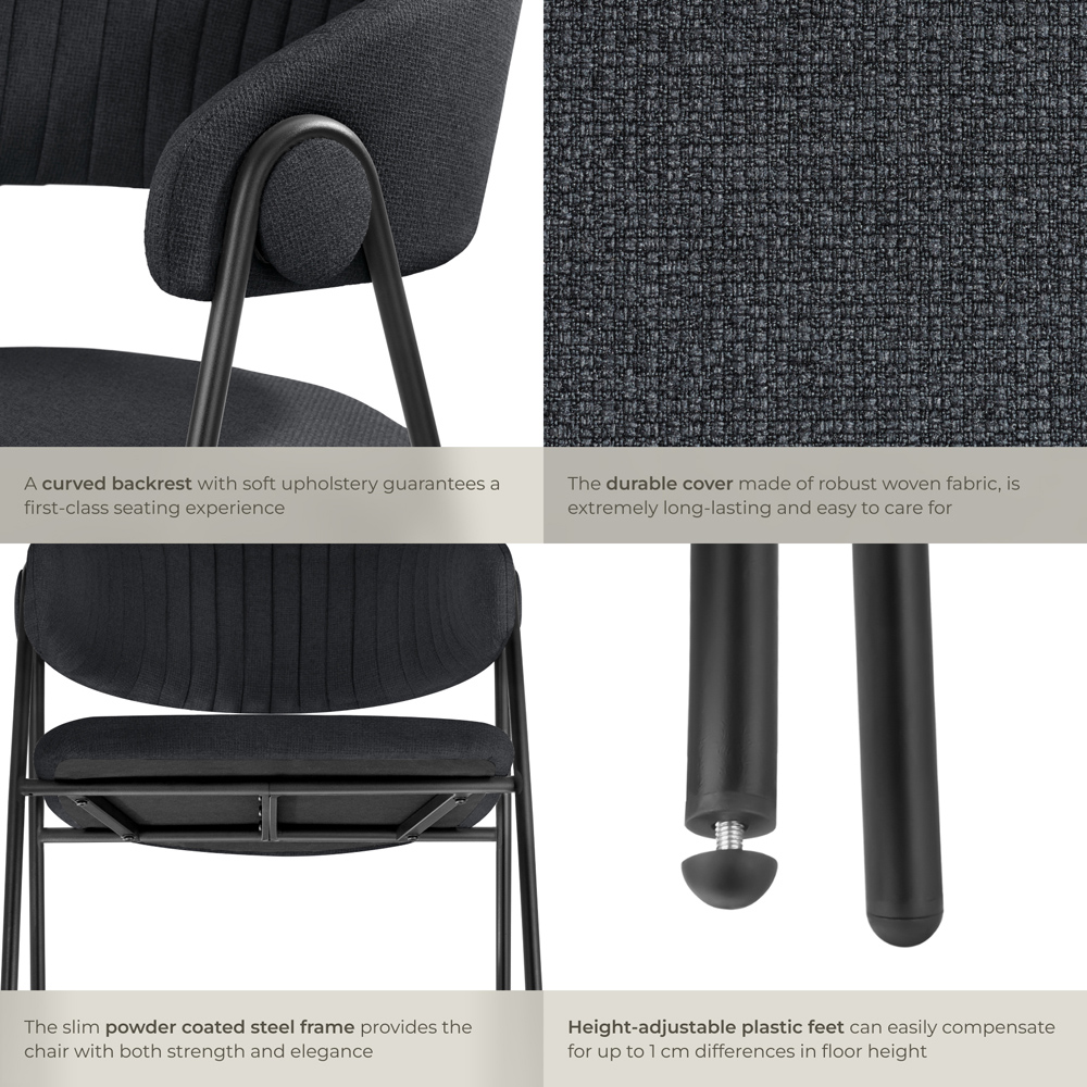 tectake Bedano Set of 4 Black Dining Chair Image 4