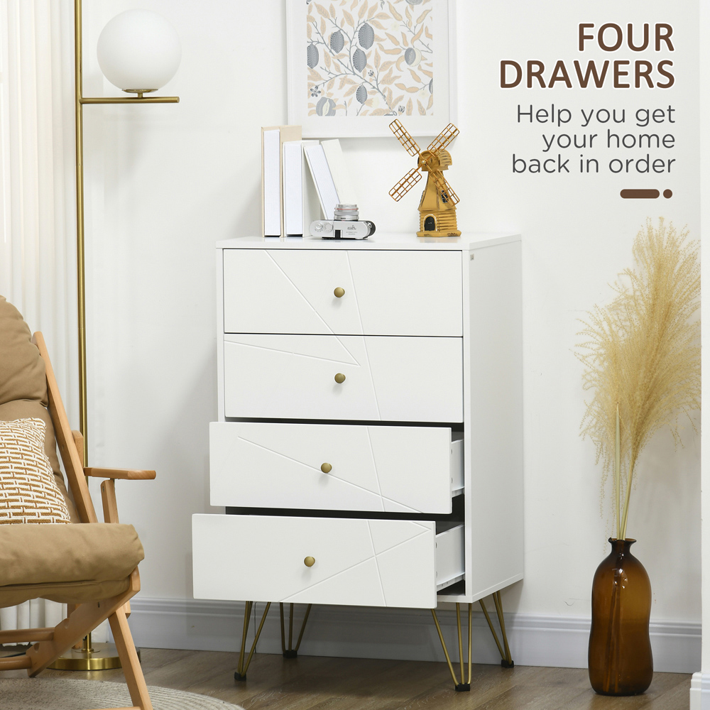 HOMCOM 4 Drawer White Chest of Drawers Image 4