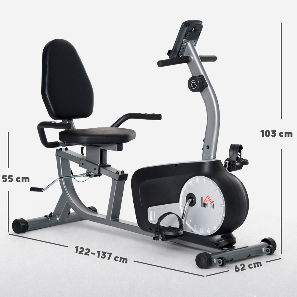 HOMCOM Black and Grey Magnetic Resistance Semi Recumbent Exercise Bike Image 9