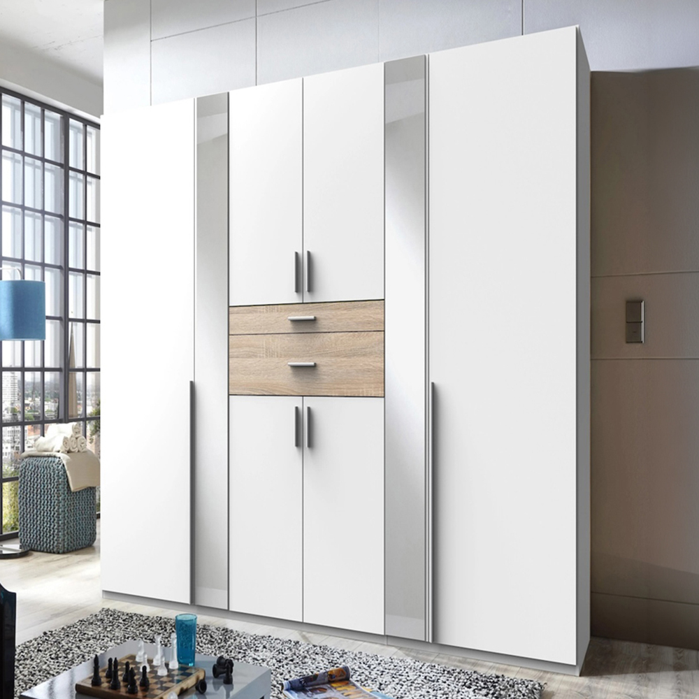 TJ'S Roma 6 Door 2 Drawer White and Oak Wardrobe Image 1