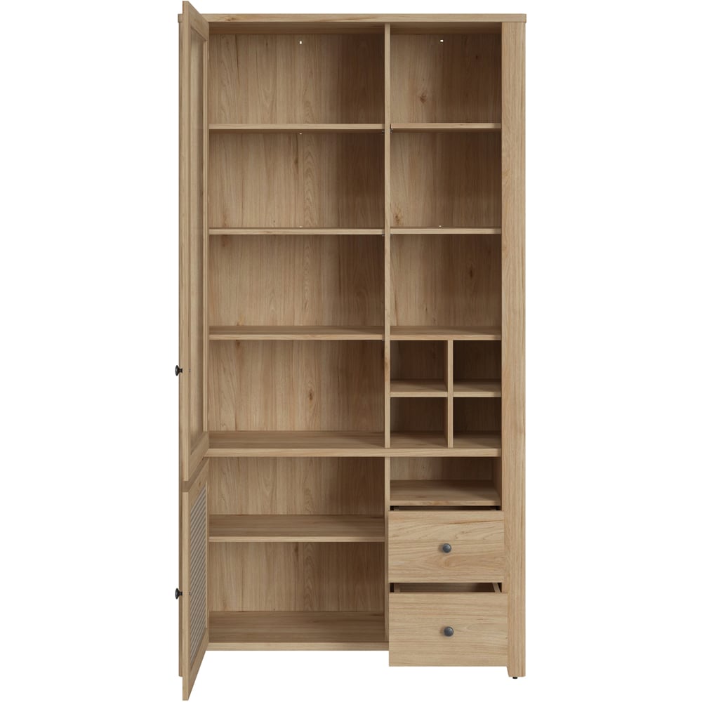 Florence Cestino 2 Door 2 Drawer Oak and Rattan Display Cabinet Image 4