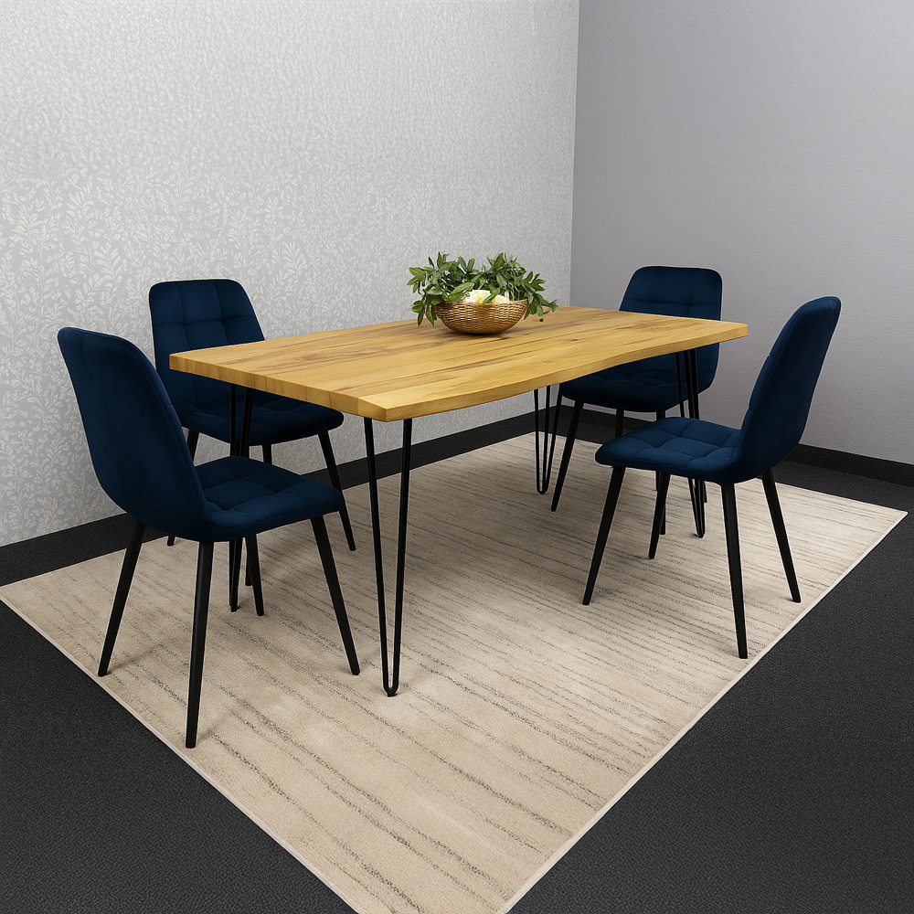 Kosy Koala 4 Seater Velvet Wooden Dining Set Blue Image 5