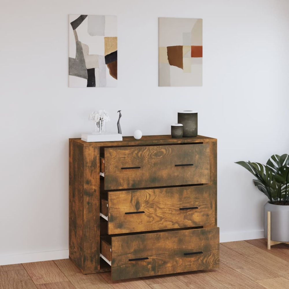 vidaXL 3 Drawer Smoked Oak Wide Sideboard Image 8