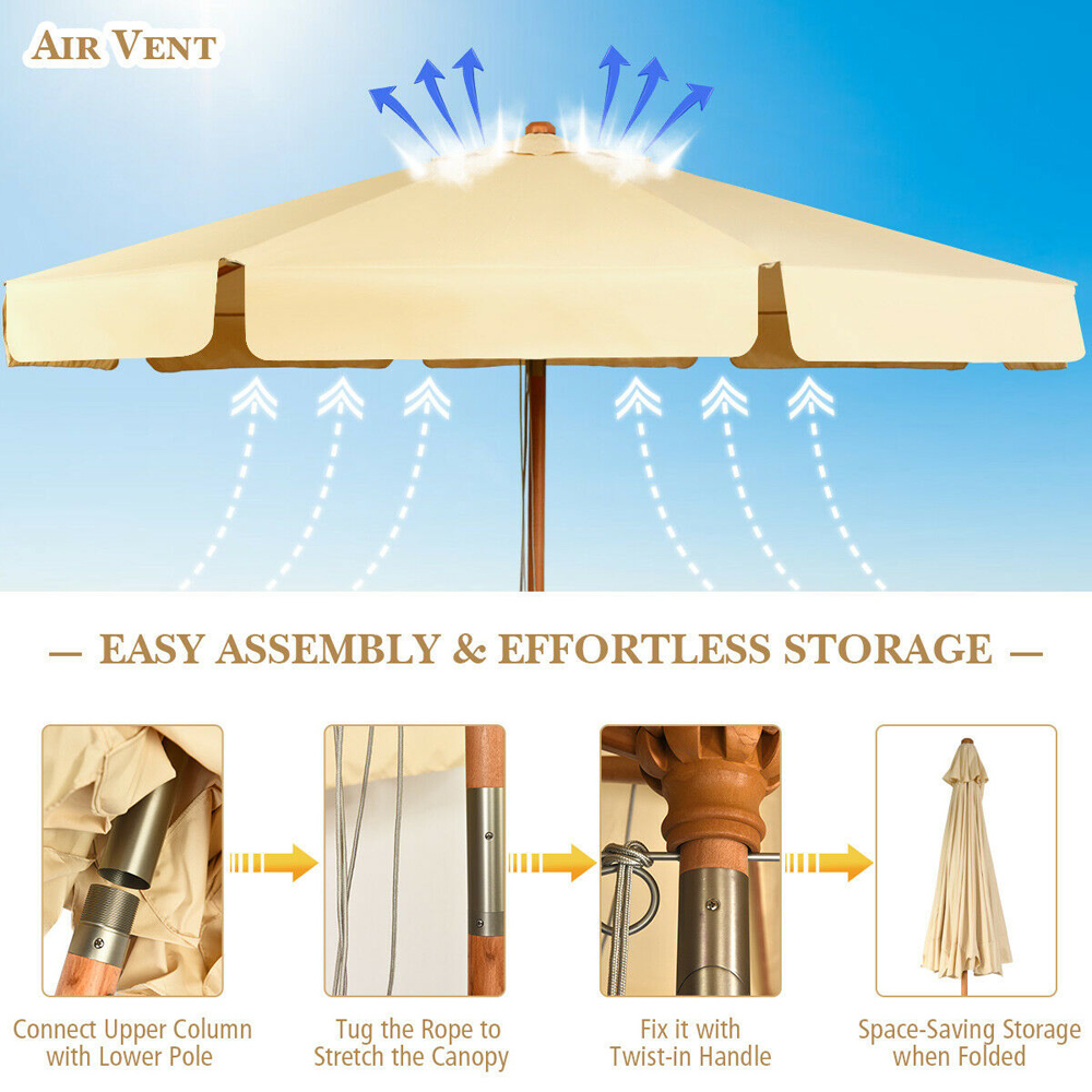 Costway Beige Crank and Tilt Garden Parasol 3m Image 8