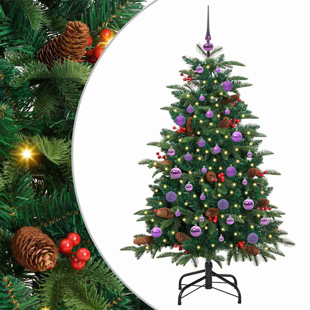 vidaXL Pre-Lit Warm White LED and Lilac Baubles Green Artificial Christmas Tree with Stand 5ft Image 7