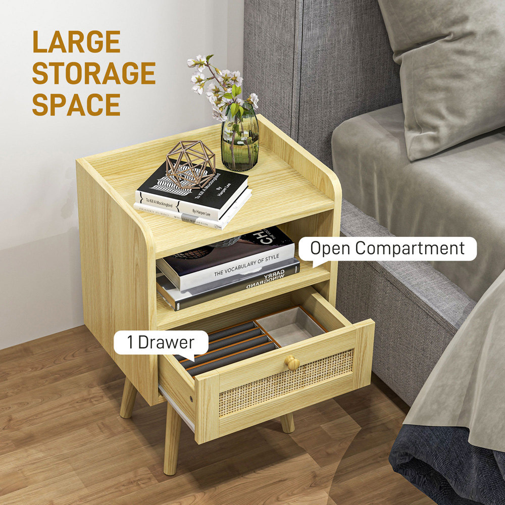 Portland Single Drawer 2 Shelf Boho Bedside Table Set of 2 Image 5