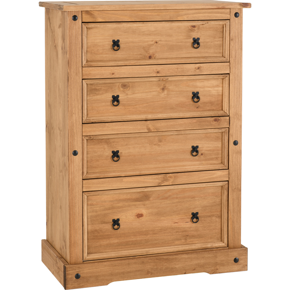 Seconique Corona 4 Drawer Distressed Waxed Pine Chest of Drawers Image 2