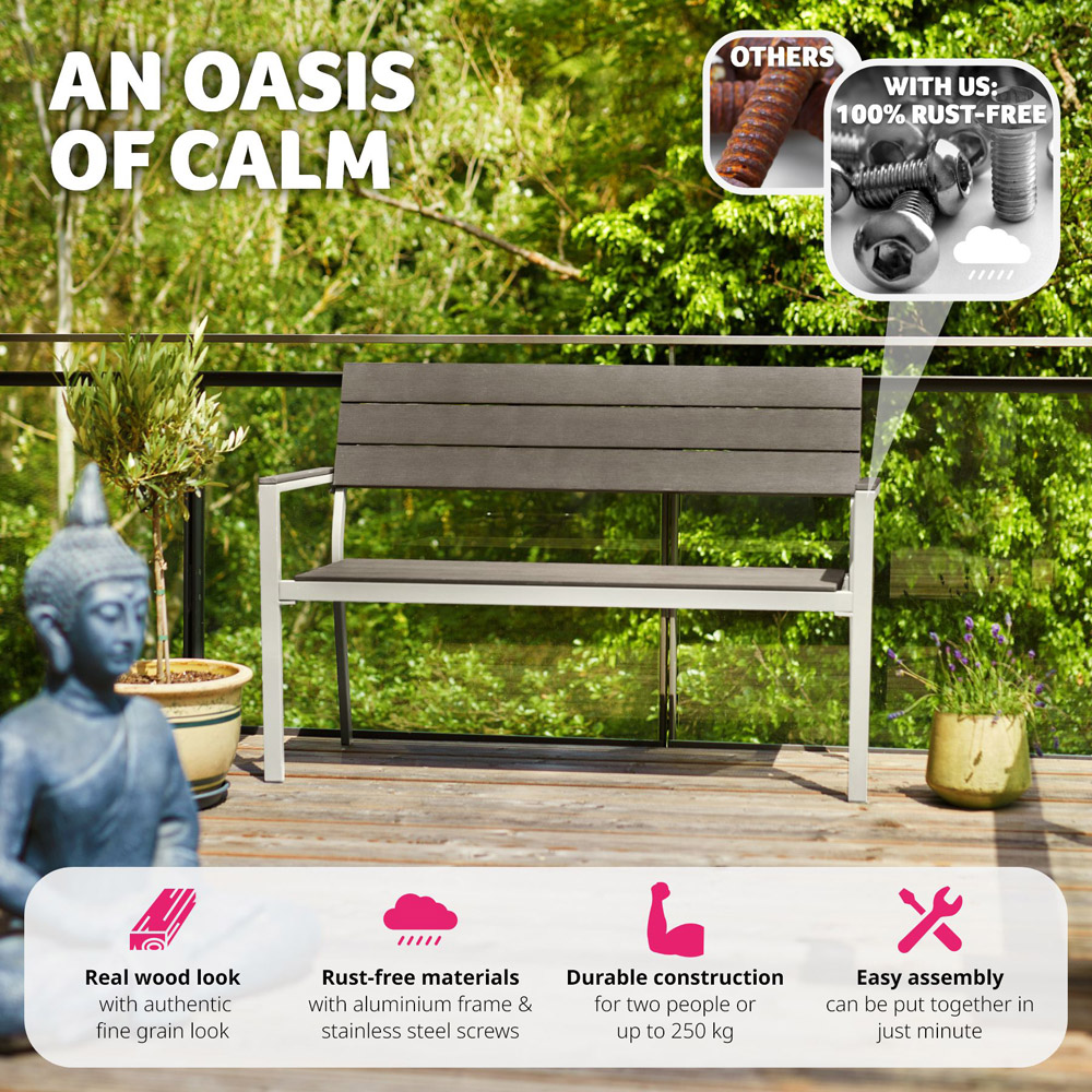 tectake 2 Seater Grey and White Garden Bench Image 3