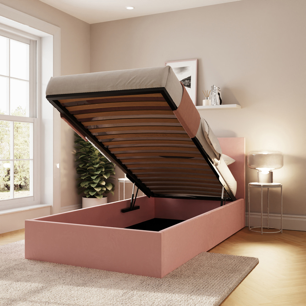 GFW Single Blush Pink Velvet End Lift Ottoman Bed Image 8