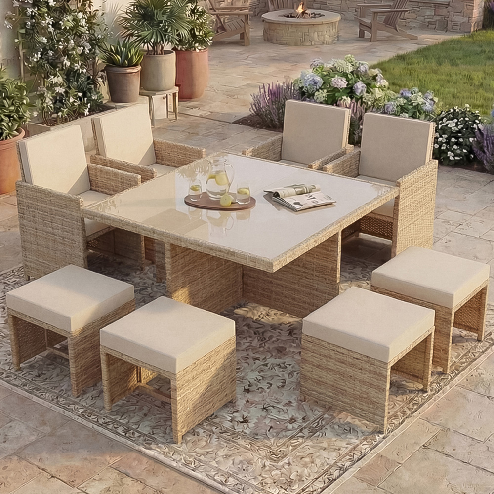 GARDEN VIDA Cuba 8 Seater Natural PE Rattan Garden Dining Set Image 1