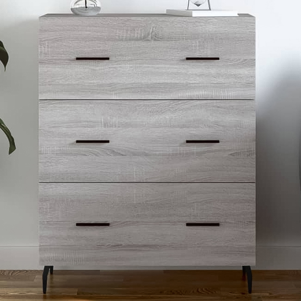 vidaXL 3 Drawer Grey Sonoma Sideboard Image 1