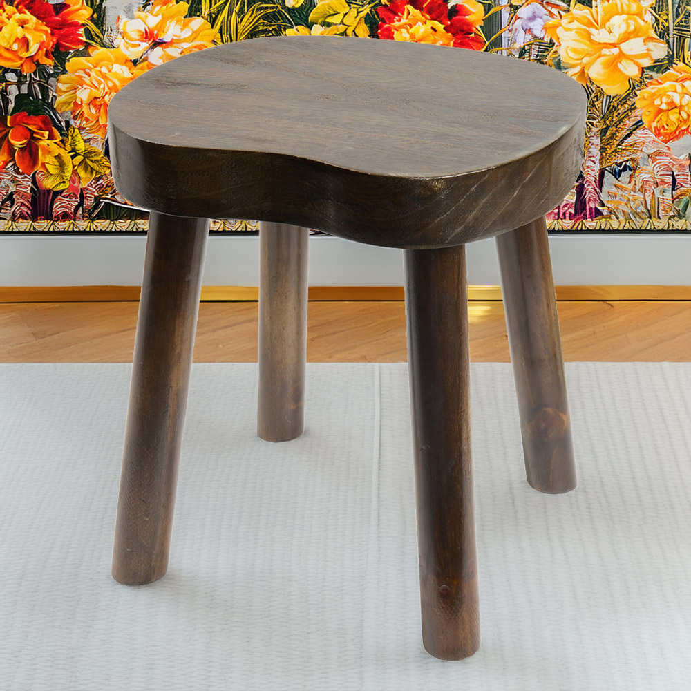 Dark Wood Footstool Brown Image 1