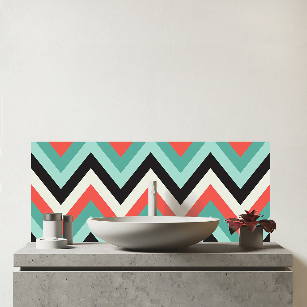 Warren Reed Designer Geometric Colourful Chevron Glass Bathroom Splashback 25 x 60cm Image 1