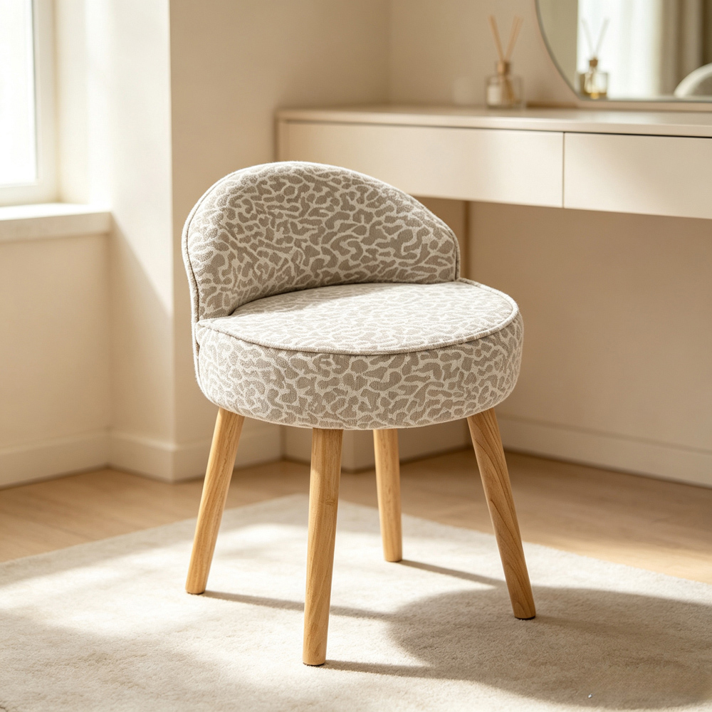 Living and Home Leopard Print Chenille Low Backrest Vanity Stool Image 8