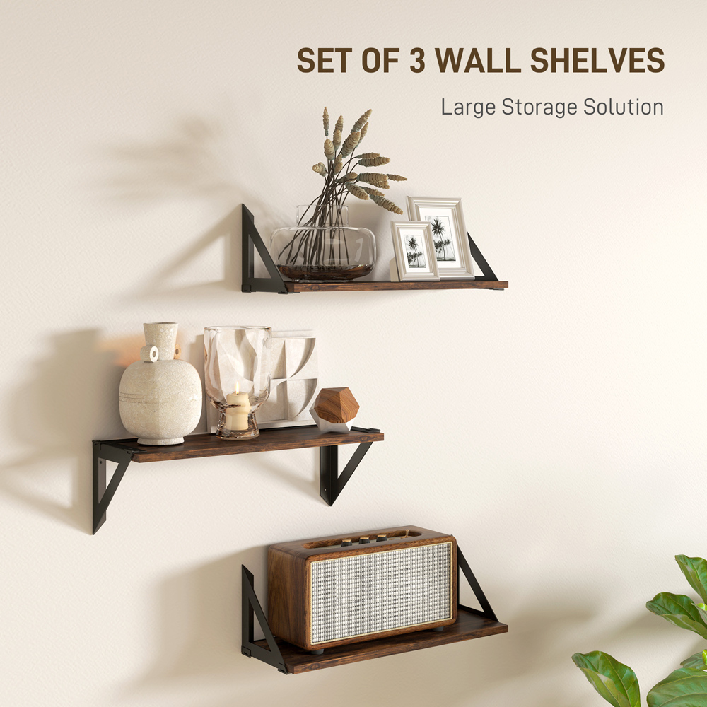 Portland Rustic Brown Vintage Wall Shelf 3 Pack Image 4