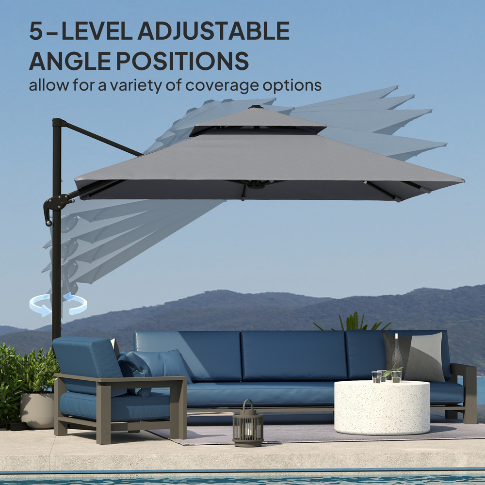Outsunny Light Grey Cantilever Parasol with Base 3m Image 5