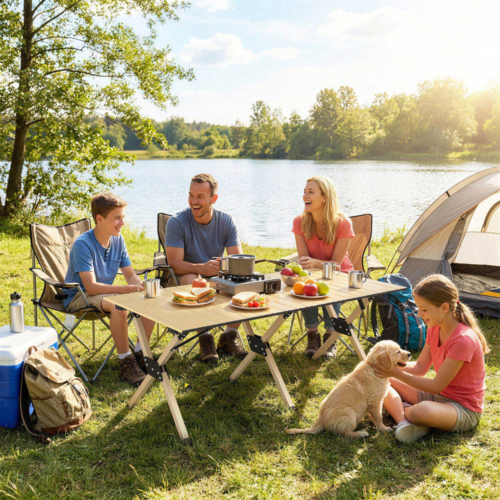 Outsunny 4ft Brown Roll Up Top Metal Frame Foldable Camping Table Image 2