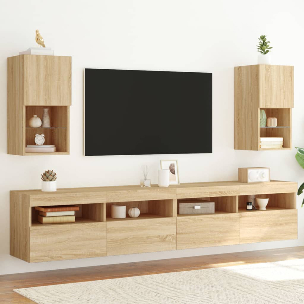 vidaXL Single Door 2 Shelf Sonoma Oak Wall Mounted LED TV Cabinet Set of 2 Image 1