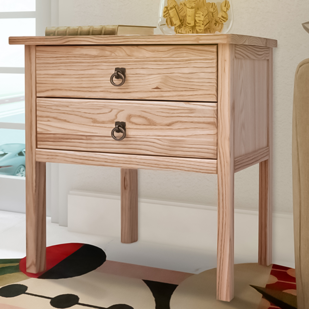 Montese 2 Drawer Light Wood Bedside Table with Ring Handle Image 1