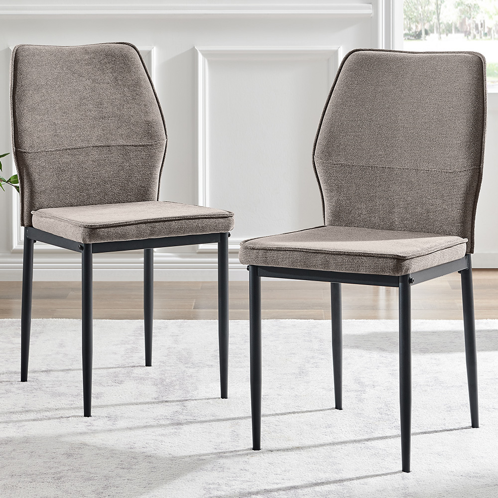 Furniturebox Remi Set of 2 Taupe and Black Textured Weave Dining Chairs Image 1