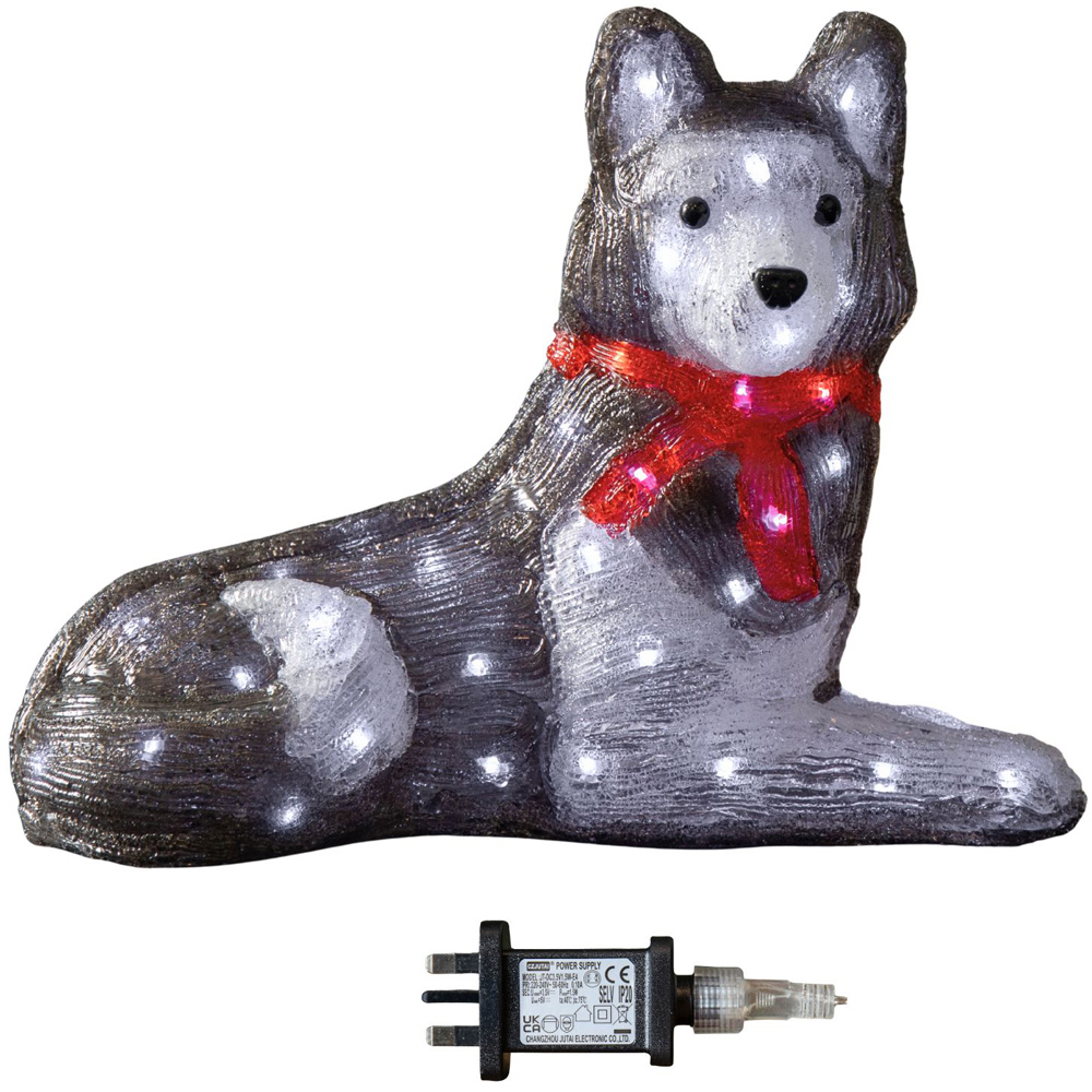 Samuel Alexander White LED Light Up Acrylic Husky with Red Scarf Christmas Decoration 28cm Image 2