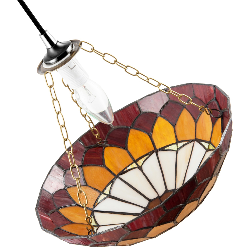Happy Homewares Amber and Red Stained Glass Domed Pendant Lamp Shade Image 4