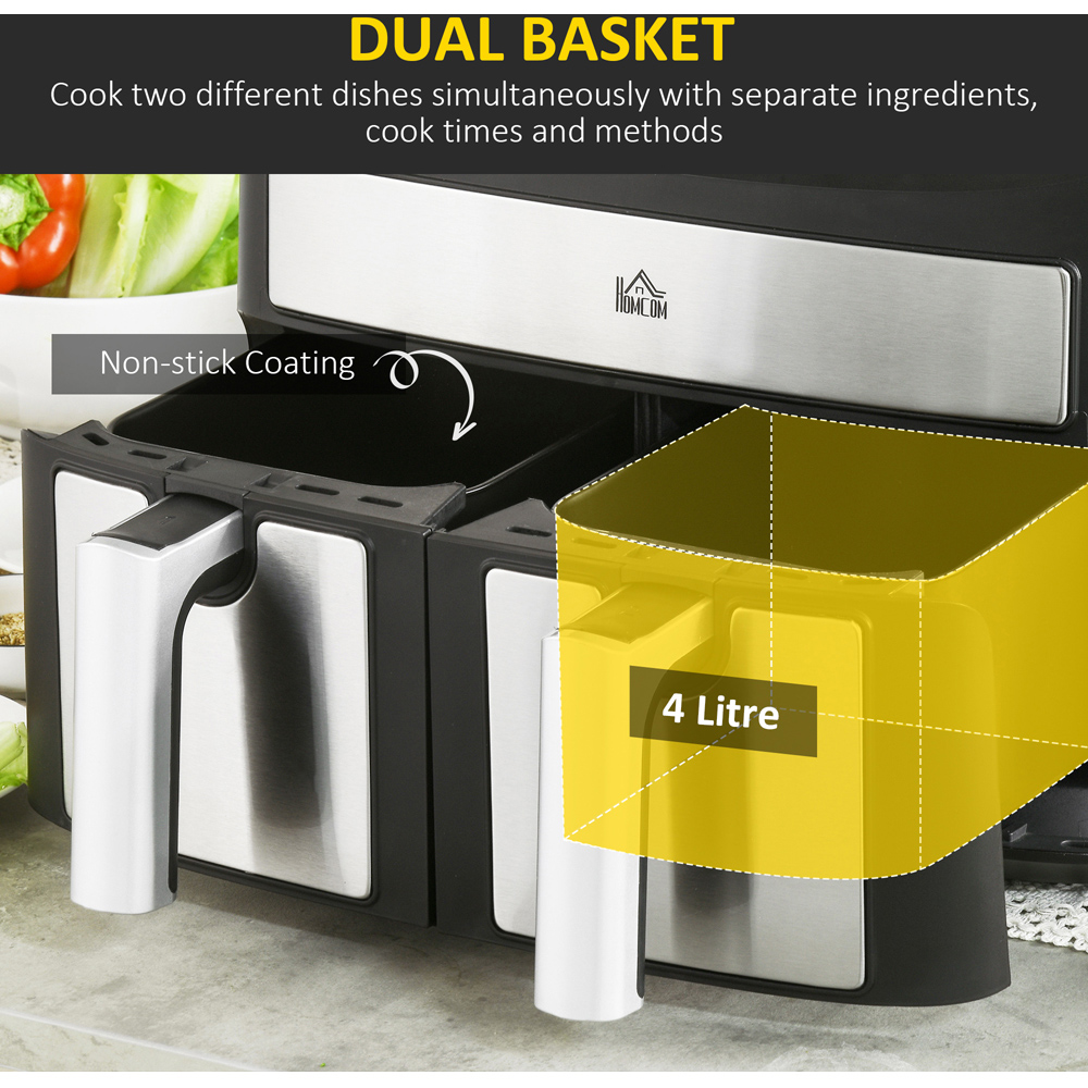 HOMCOM 800-174V70BK Black 8L Oil Free Dual Air Fryer 2400W Image 4