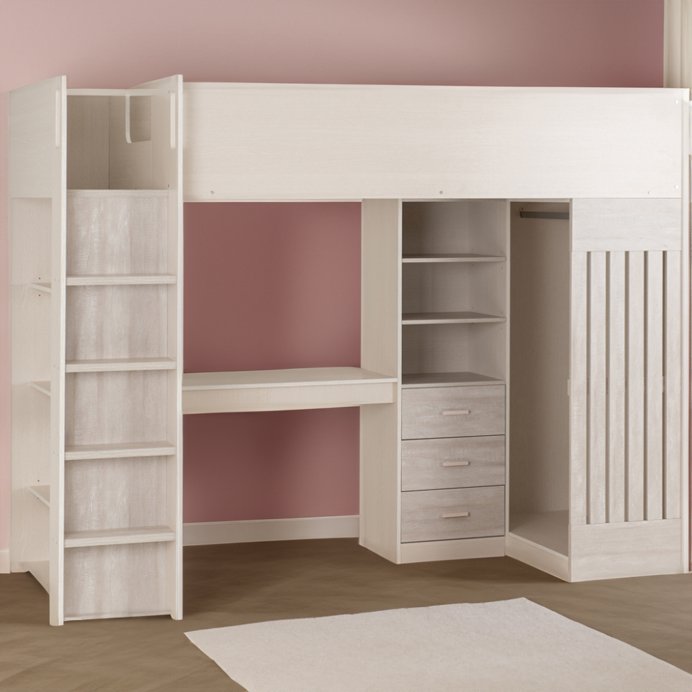Seconique Jupiter Single White and Grey High Sleeper Bed Frame Image 1