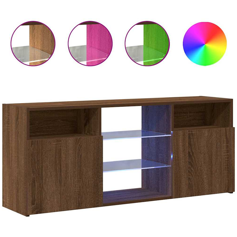 vidaXL 2 Door 4 Shelf Brown Oak Wide TV Cabinet with LED Lights Image 3