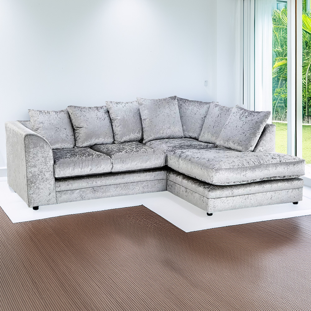 Portland Canolo Luxury 3 Seater Silver Crush Velvet Right Hand Corner Chaise Sofa Image 1